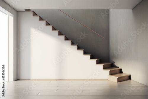 Empty staircase against blank wall. 3D visualization. Generative AI © Wilder