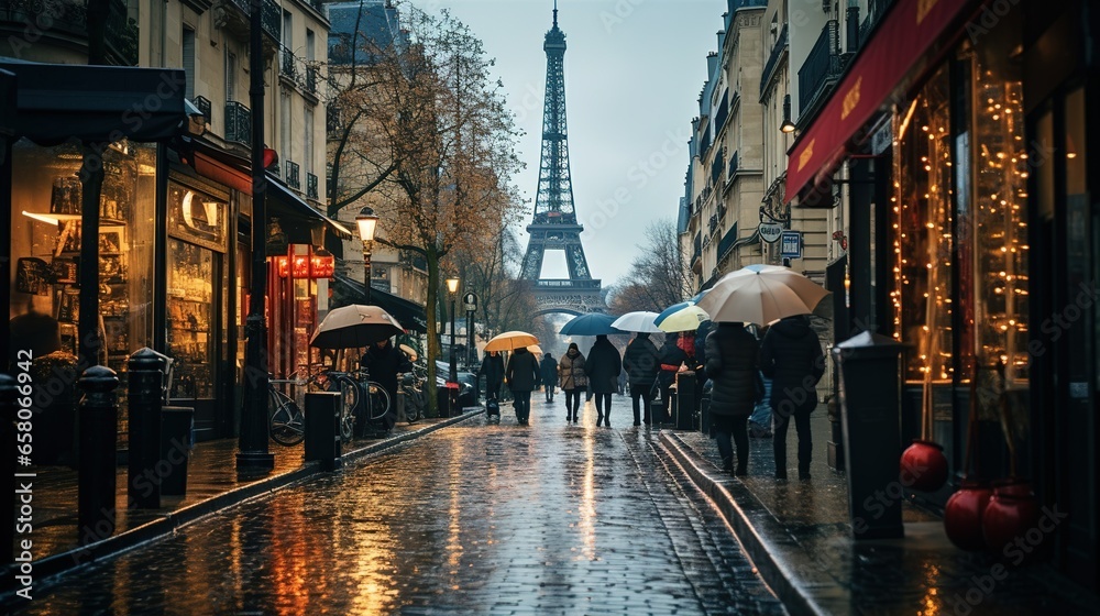 Paris in the Rain: The Cobbled Streets Glistening With