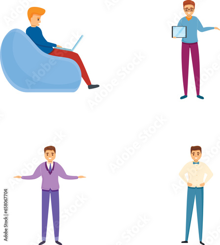 Coworking icons set cartoon vector. Workspace for self employed people. Coworking space, remote work