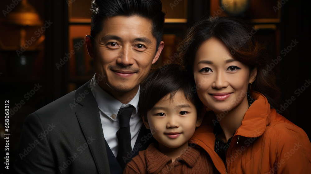 Asian mother, father and son posing together Asian mother, father and son posing together