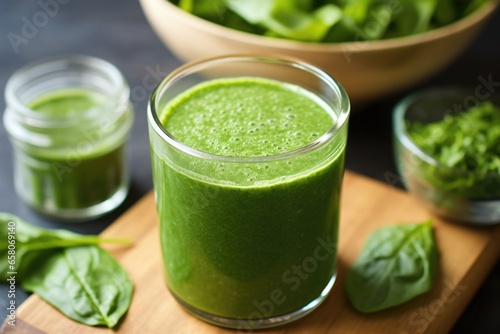 green smoothie with omega-3 capsules