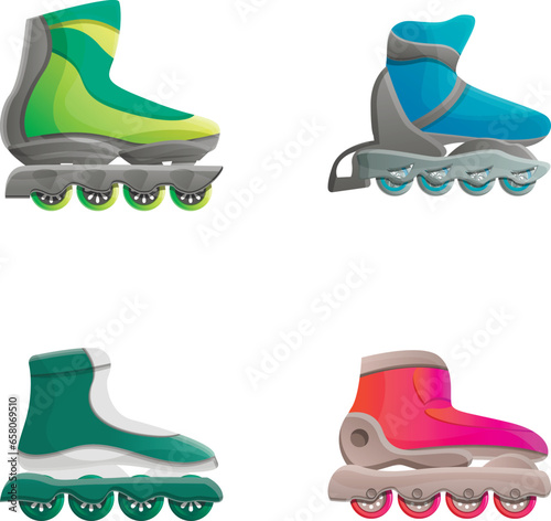 Roller skate icons set cartoon vector. Colored roller skate shoes. Sport shoes