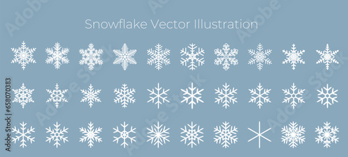白い雪の結晶のベクターイラストセット