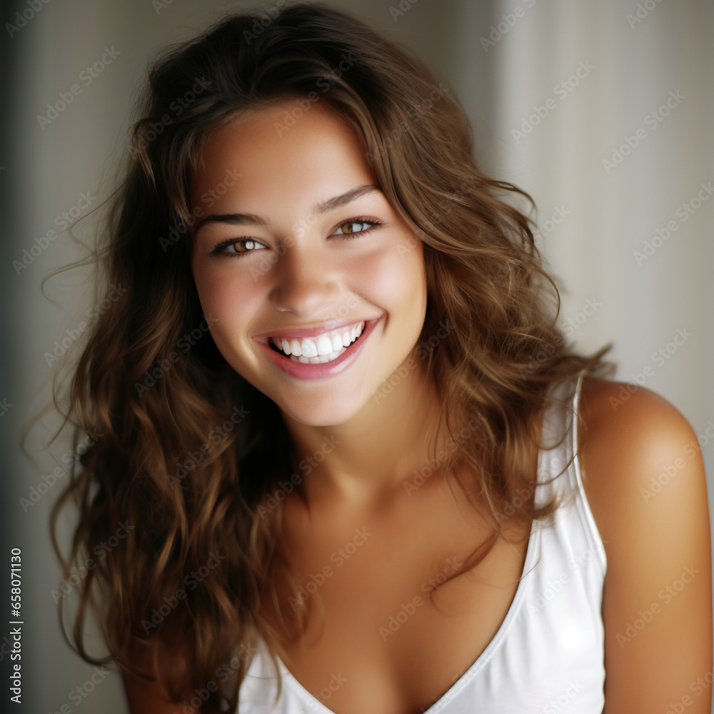 Beautiful female smile after teeth whitening procedure. AI Generative. Beautiful female smile after teeth whitening procedure. AI Generative.