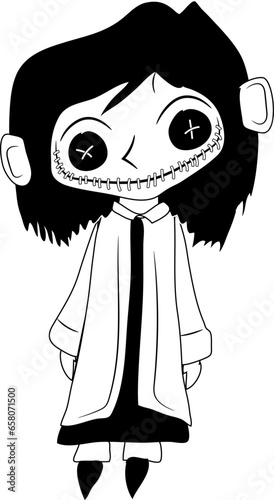 Black and white creepy doll face vector illustration