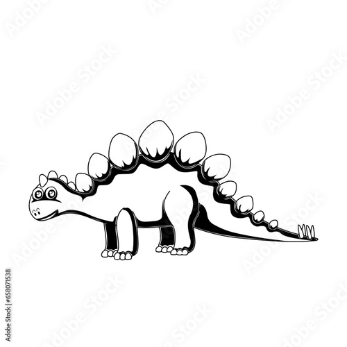 Black and white cartoon stegosaurus illustration