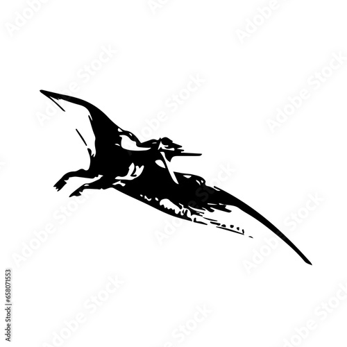 Black and white pterodactyl flying drawing