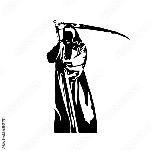 Black and white grim reaper holding scythe vector
