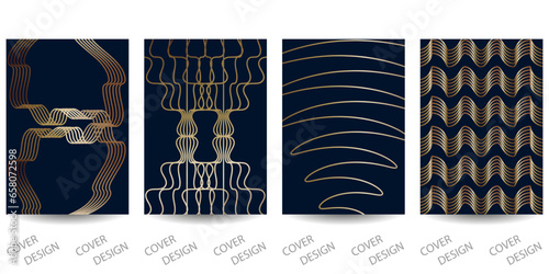 Luxurious geometric backgrounds set. Golden geometric pattern with glitter texture on dark blue. For printing on covers, banners, sales, flyers. Modern design. Vector.