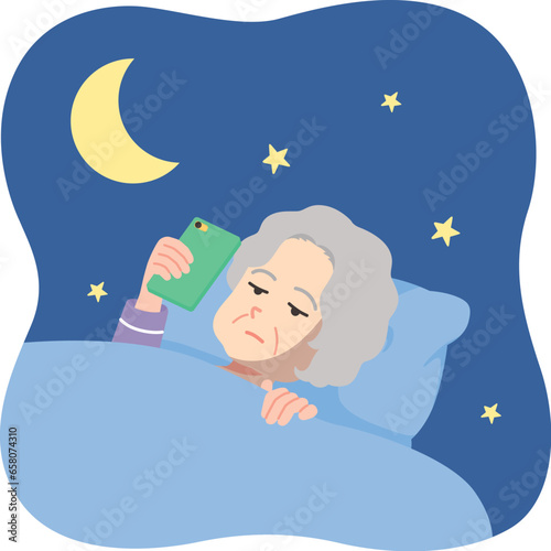 寝ながらスマホ 高齢女性