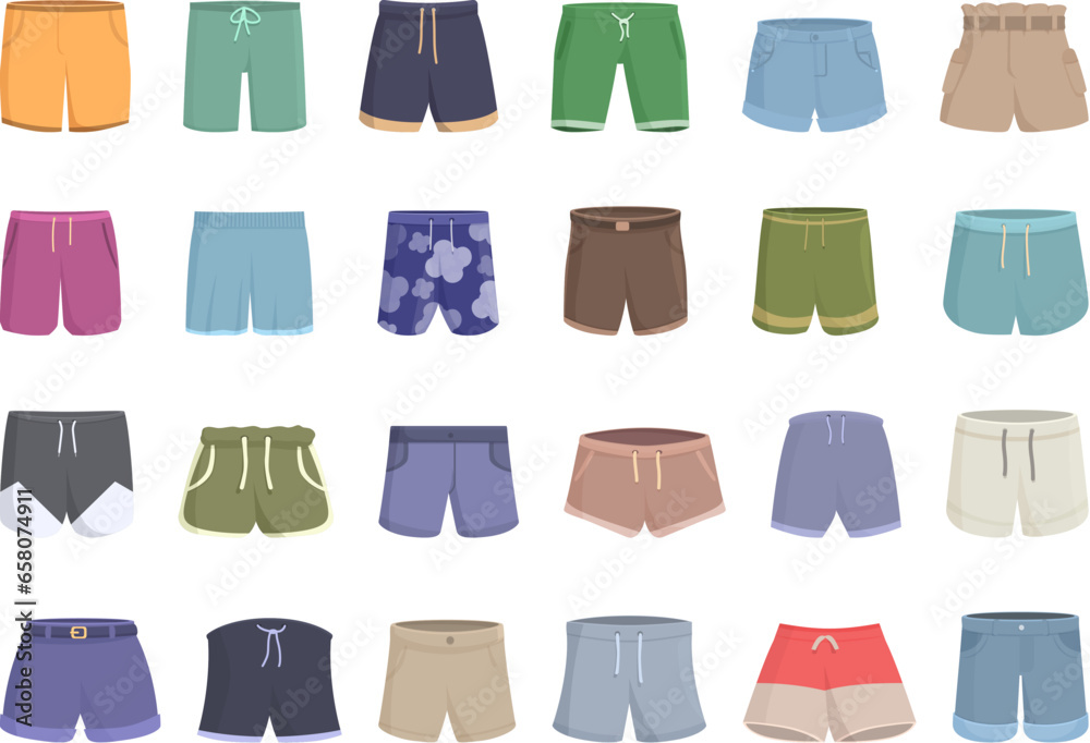 Shorts icons set cartoon vector. Pants uniform. Fitness male