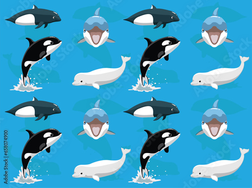 Dolphin Orca Porpoise Beluga Cartoon Seamless Wallpaper Background