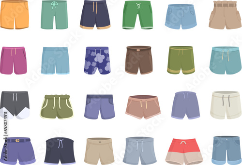 Shorts icons set cartoon vector. Pants uniform. Fitness male