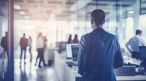 Business people working together in modern office. Businessmen and businesswomen working together in the office. Blurred background