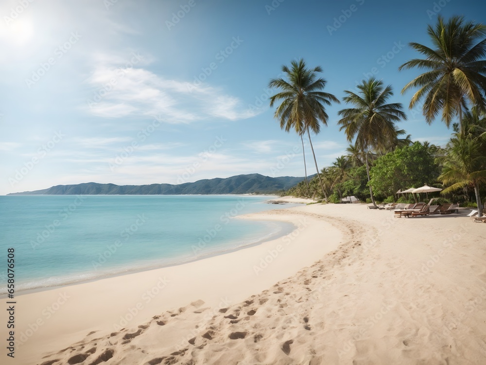 beach with palm trees and sea