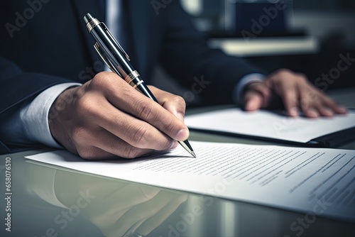 Close-up of a businessman signing a contract. Business concept © ttonaorh