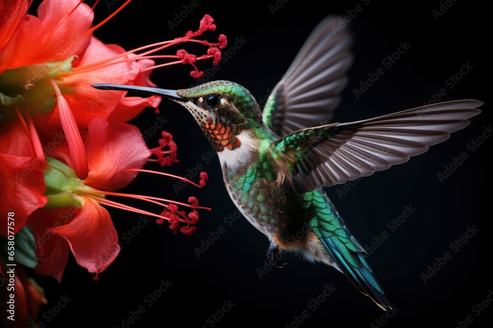 Obraz premium Hummingbirds and flowers in macro photography are a captivating sight 