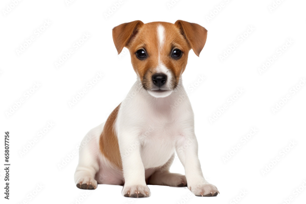 Dog portrait isolated on white background. Jack Russell Terrier looking at camera