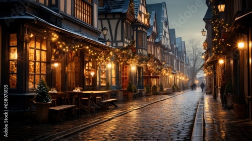 Christmas market with holiday lights Festive village , illustrator image, HD