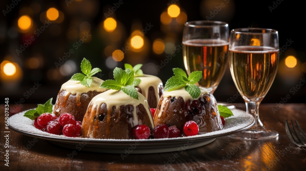Christmas pudding and holiday cheer Joyful dessert, illustrator image, HD