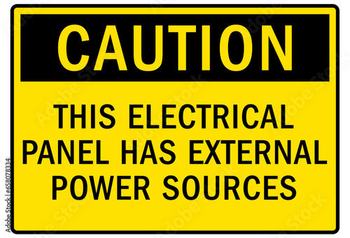 Multiple power source warning sign and labels this equipment is powered by more than one source