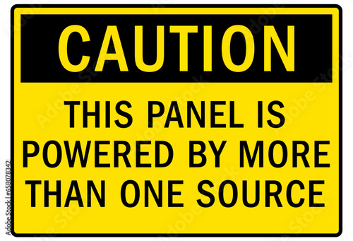 Multiple power source warning sign and labels this equipment is powered by more than one source