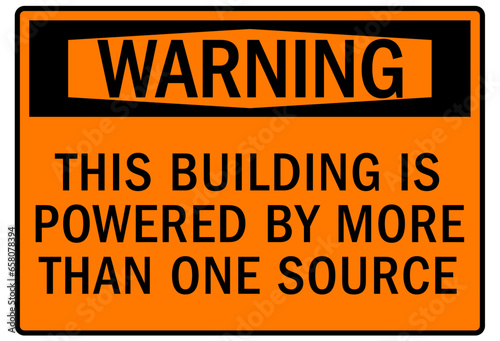 Multiple power source warning sign and labels this equipment is powered by more than one source