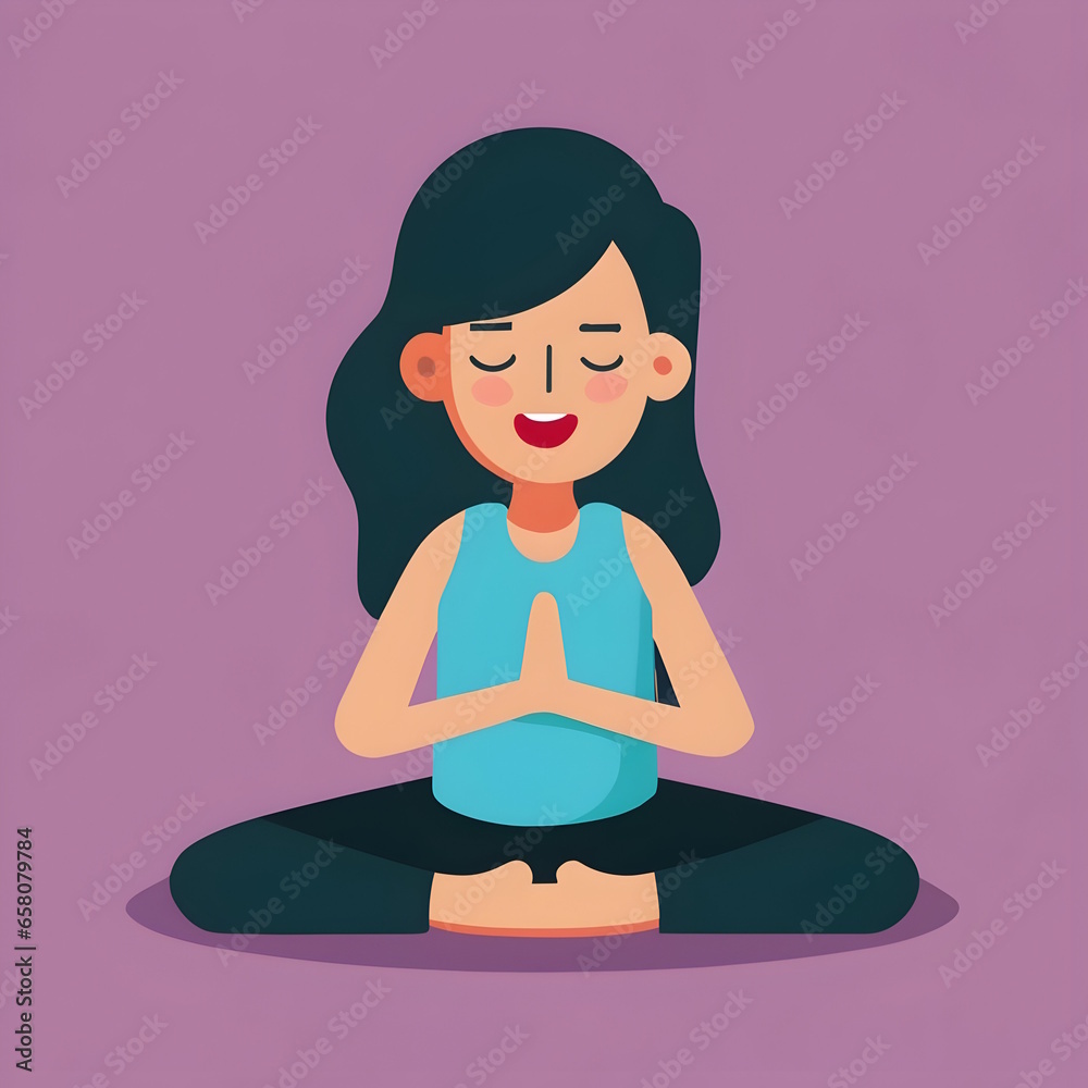 Female cartoon character doing yoga pose illustration art generative AI. Female cartoon character doing yoga pose illustration art generative AI.
