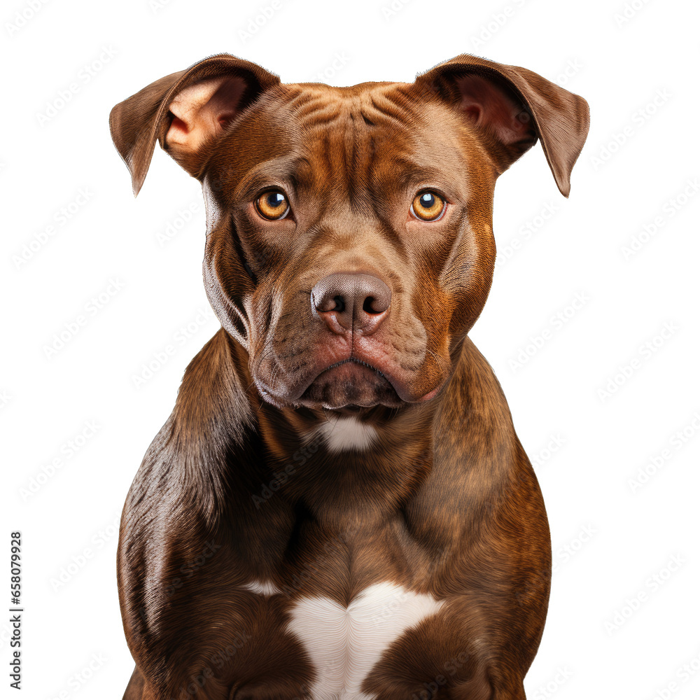 American pitbull terrier dog on transparent background.