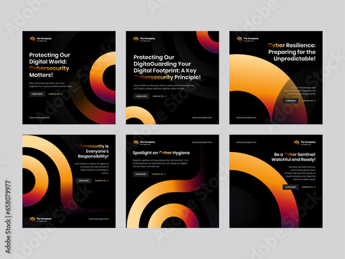 Cybersecurity Illuminated: Warm Neon Gradient on Dark Square Banner and Social Media Post Feed Template