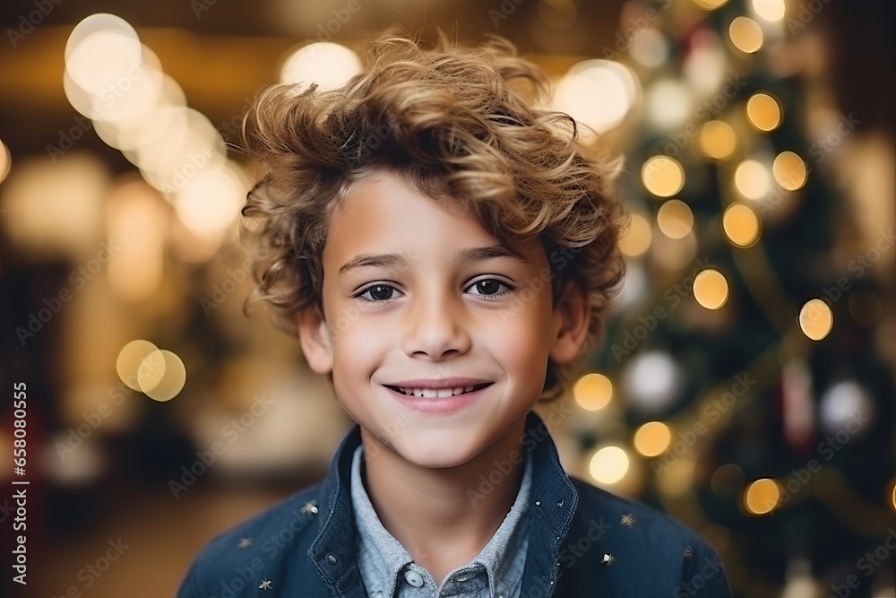 Portrait of a cute little boy in front of christmas tree Portrait of a cute little boy in front of christmas tree