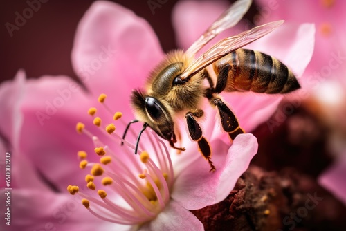 Macro photograph of a honey bee on a flower