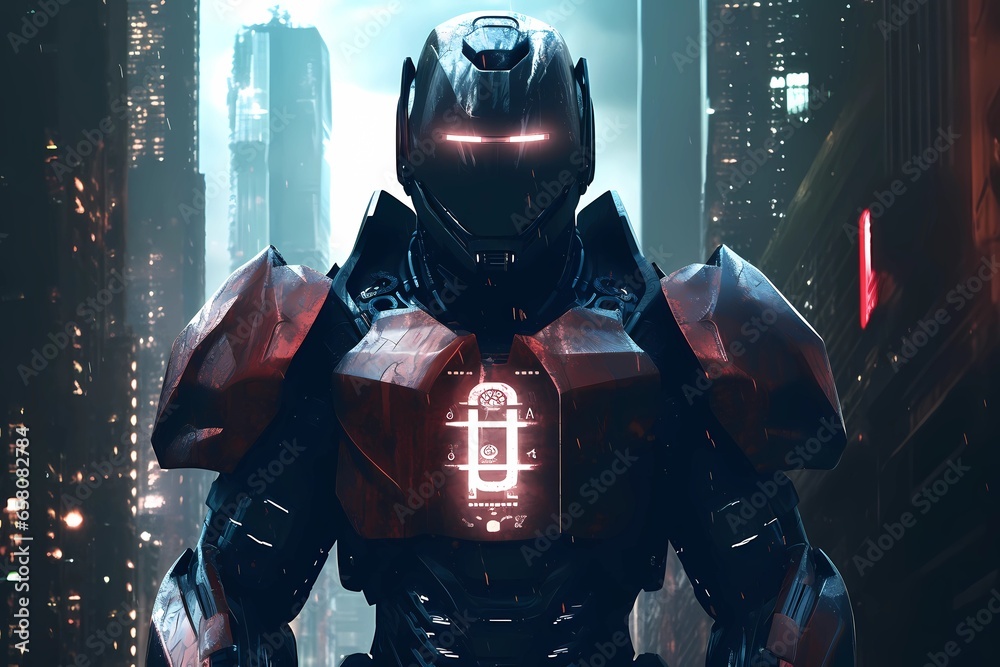 Cyber Sentinel: A Futuristic Guardian Defending The Digital Realm - obrazy, fototapety, plakaty 