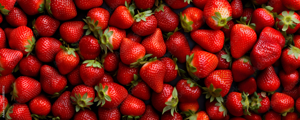 Fototapeta premium Fresh strawberry as background. Close up, top view, high resolution product. Harvest Concept.