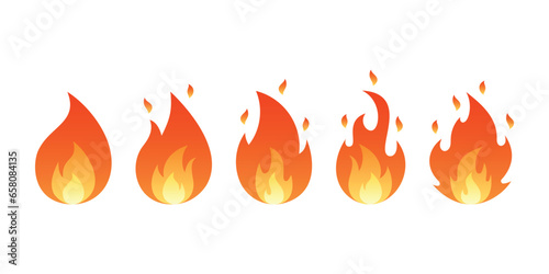 Set of fire icon vector illustration. Flame on isolated background. Bonfire sign concept.