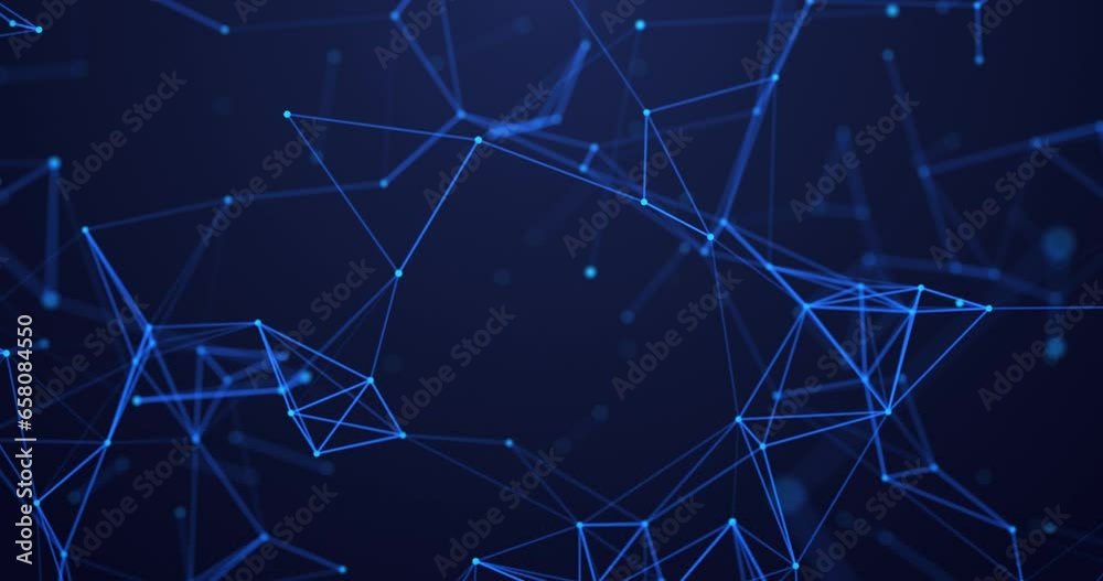 Abstract futuristic background with plexus of lines, dots and triangles, digital technology, big data, high-speed connection visualization. Seamless loop abstract background science fiction theme.