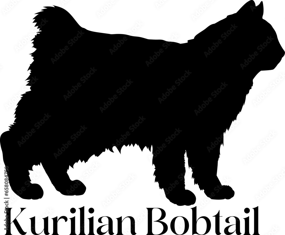 Kurilian Bobtail. bundle cat, cat breeds, cat silhouette, monogram cat