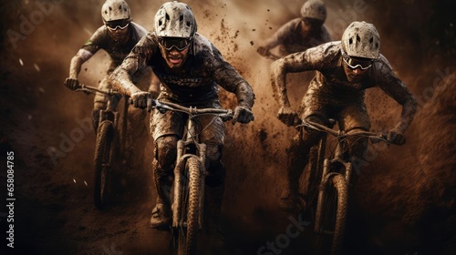 Cyclist riding a mountain bike in the mud