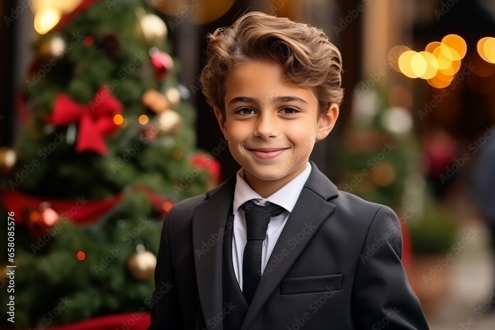 Portrait of a cute little boy in a suit at Christmas time Portrait of a cute little boy in a suit at Christmas time