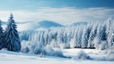 Snow-covered pine trees Icy blue and white color pale, illustrator image, HD