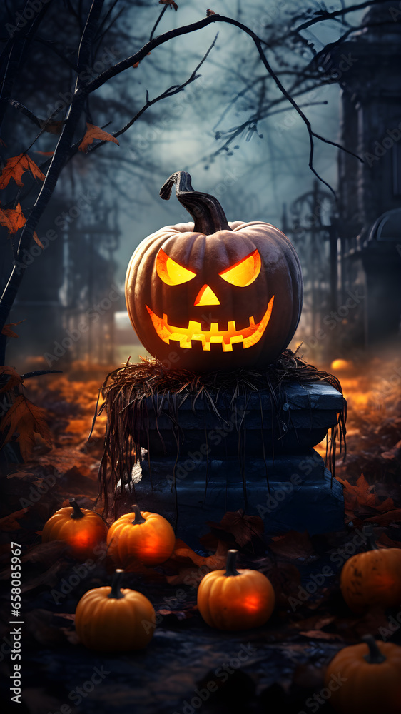 Pumpkins for Halloween Celebration, Illustration, created with the help of AI Pumpkins for Halloween Celebration, Illustration, created with the help of AI