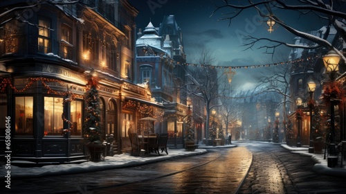 Snowy cityscape with holiday lights Urban winter , illustrator image, HD