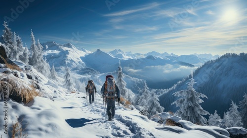 Snowy Adventure with snowshoers Pristine snowy , illustrator image, HD