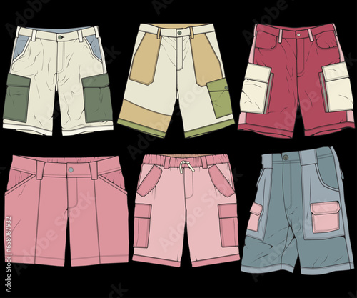 Modern Short pants coloring drawing vector, Modern short pants in a sketch style, training template vector, vector Illustration.