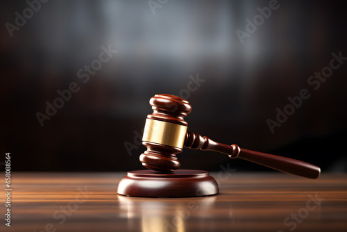 Judges gavel on wooden desk.