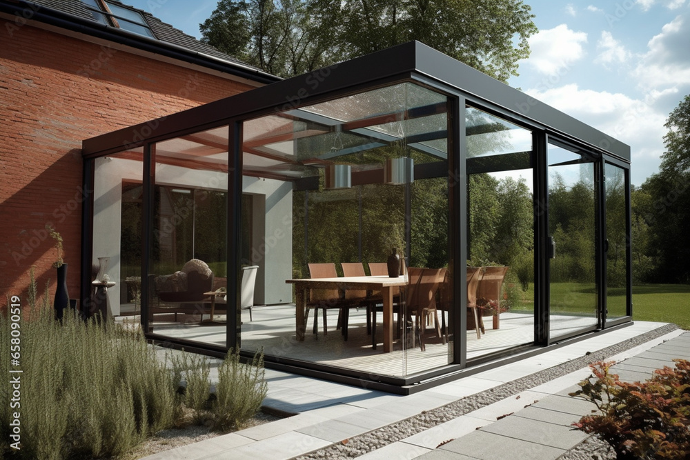 Interior in high-tech style. Modern interior design. Stylish veranda. Interior in high-tech style. Modern interior design. Stylish veranda.