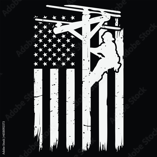 Distressed Patriotic Electric Cable Lineman Us Flag Gift T-shirt