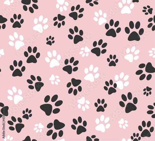 Seamless pattern of cute paws on pink background, vector design for fashion, fabric, wallpaper, cover, background designs