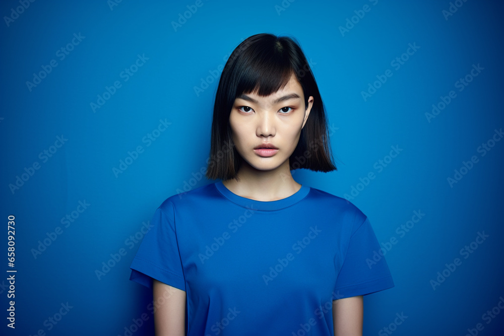 Asian girl on blue background Asian girl on blue background