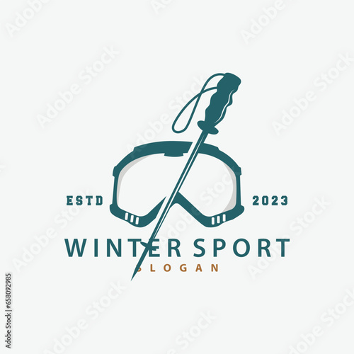 Ski Sport Logo, Winter Snow Sports Design Retro Vintage Vector Illustration